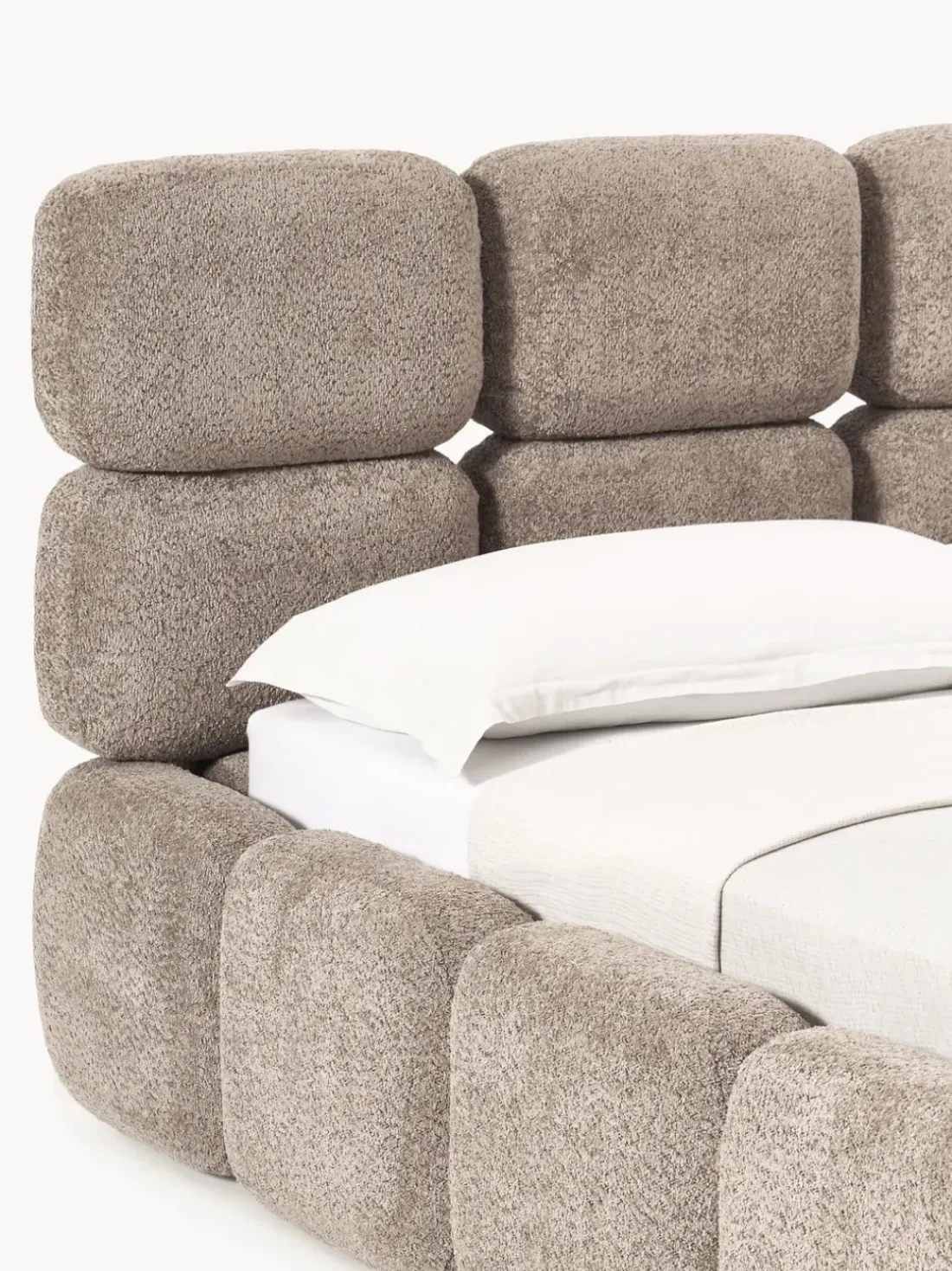 Cama tapizada de borreguillo bouclé Tayla