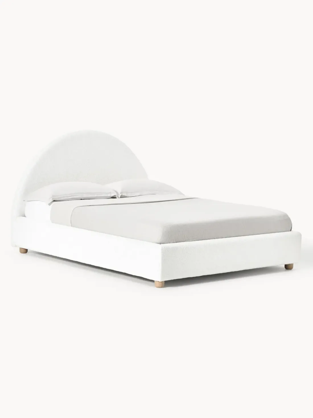 Cama tapizada en borreguillo Ebba, con espacio de almacenamiento