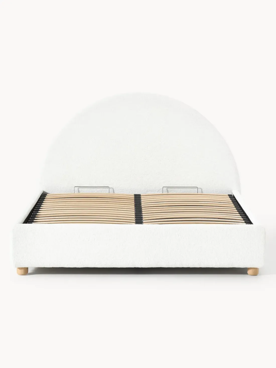 Cama tapizada en borreguillo Ebba, con espacio de almacenamiento