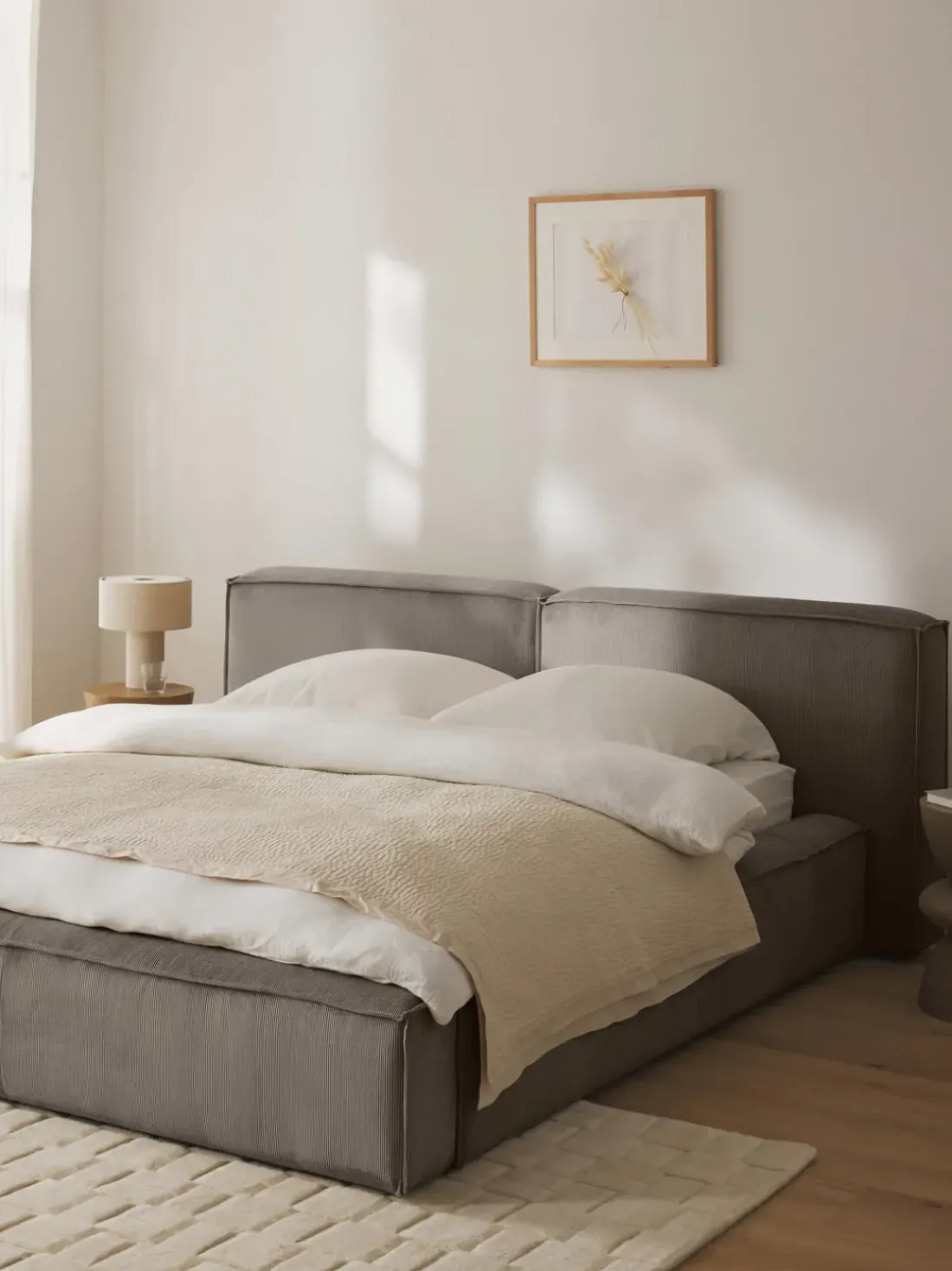 Cama tapizada en pana Lennon