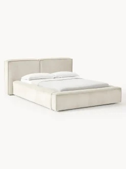 Cama tapizada en pana Lennon, con espacio de almacenamiento