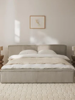 Cama tapizada en pana Lennon, con espacio de almacenamiento