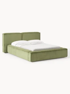 Cama tapizada en pana Lennon, con espacio de almacenamiento