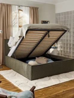 Cama tapizada en tejido bouclé con espacio de almacenamiento Dream