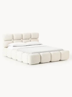 Cama tapizada en tejido bouclé con espacio de almacenamiento Tayla