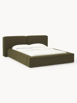Cama tapizada en tejido bouclé Lennon, con espacio de almacenamiento