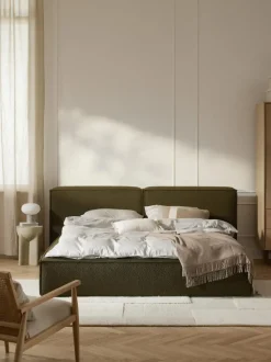 Cama tapizada en tejido bouclé Lennon, con espacio de almacenamiento