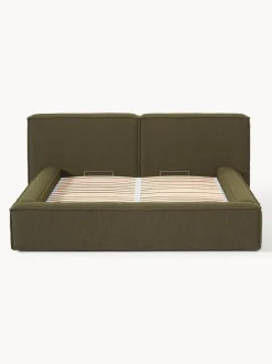Cama tapizada en tejido bouclé Lennon, con espacio de almacenamiento