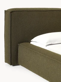 Cama tapizada en tejido bouclé Lennon, con espacio de almacenamiento