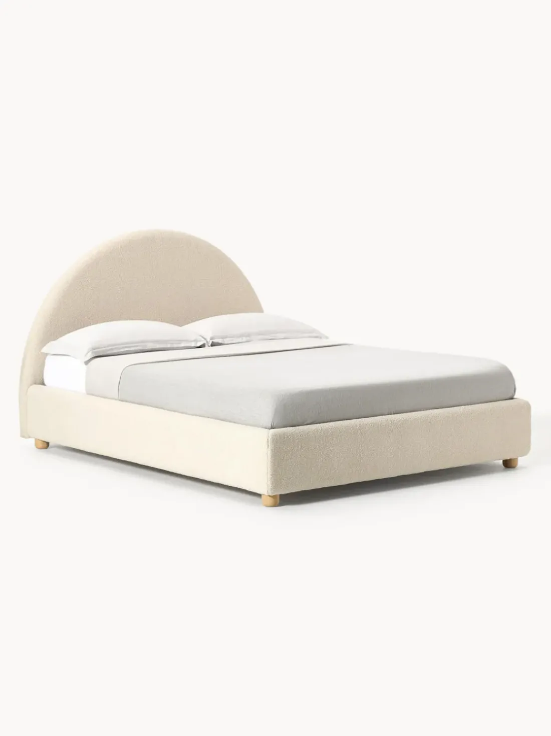 Cama tapizada en tejido bouclé Ebba, con espacio de almacenamiento