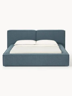 Cama tapizada en tejido bouclé Lennon, con espacio de almacenamiento