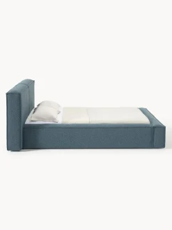 Cama tapizada en tejido bouclé Lennon, con espacio de almacenamiento