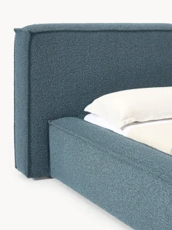 Cama tapizada en tejido bouclé Lennon, con espacio de almacenamiento