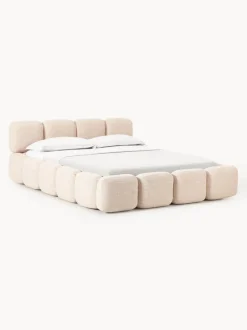 Cama tapizada en tejido bouclé con espacio de almacenamiento Tayla