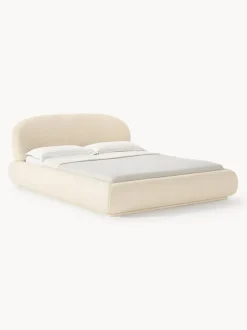 Cama tapizada redondeada en tejido bouclé Alba