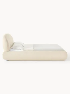 Cama tapizada redondeada en tejido bouclé Alba