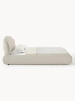 Cama tapizada redondeada en tejido bouclé Alba