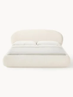 Cama tapizada redondeada en tejido bouclé Alba