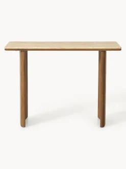 Consola de madera de roble con tablero de travertino Chandler