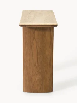 Consola de madera de roble con tablero de travertino Chandler