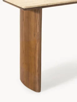 Consola de madera de roble con tablero de travertino Chandler