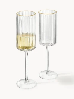 Copas flauta sopladas con borde dorado Aleo, 4 uds.