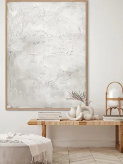 Cuadro en lienzo pintado a mano Simple Living, marco de madera