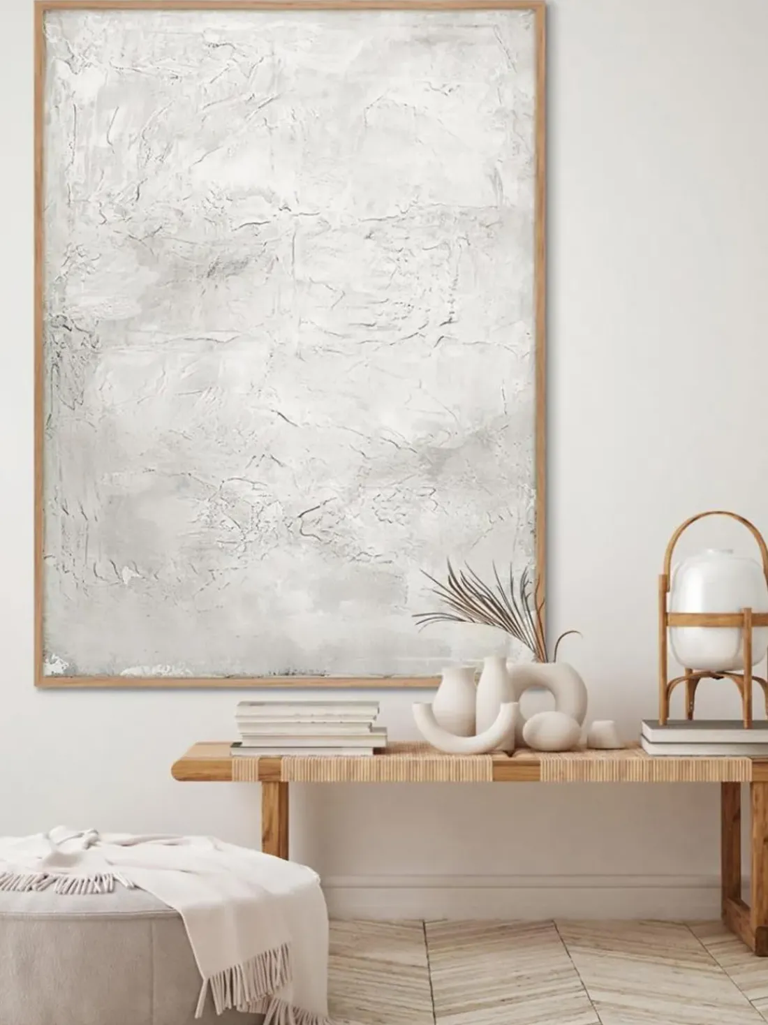 Cuadro en lienzo pintado a mano Simple Living, marco de madera