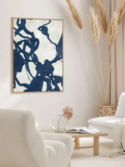 Cuadro en lienzo pintado a mano Blueplay, marco de madera