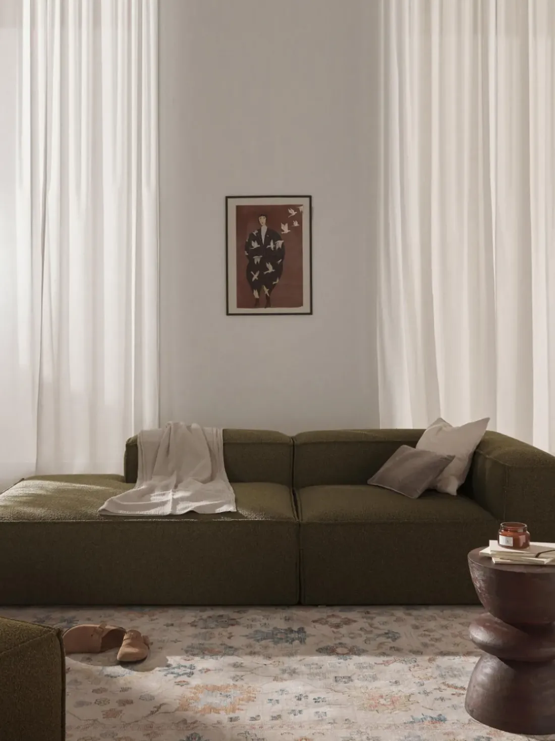Diván modular en tejido bouclé Lennon