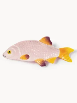 Fuente de dolomita pintada a mano Fish, 32 x 13 cm