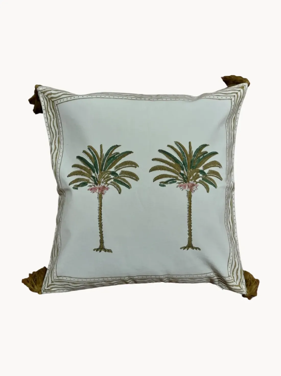 Funda de cojín de algodón pintada a mano Tropical
