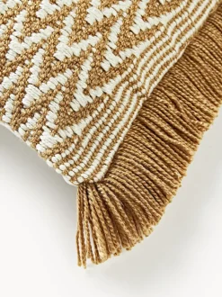 Funda de cojín para exterior con tejido artesanal y flecos Suria