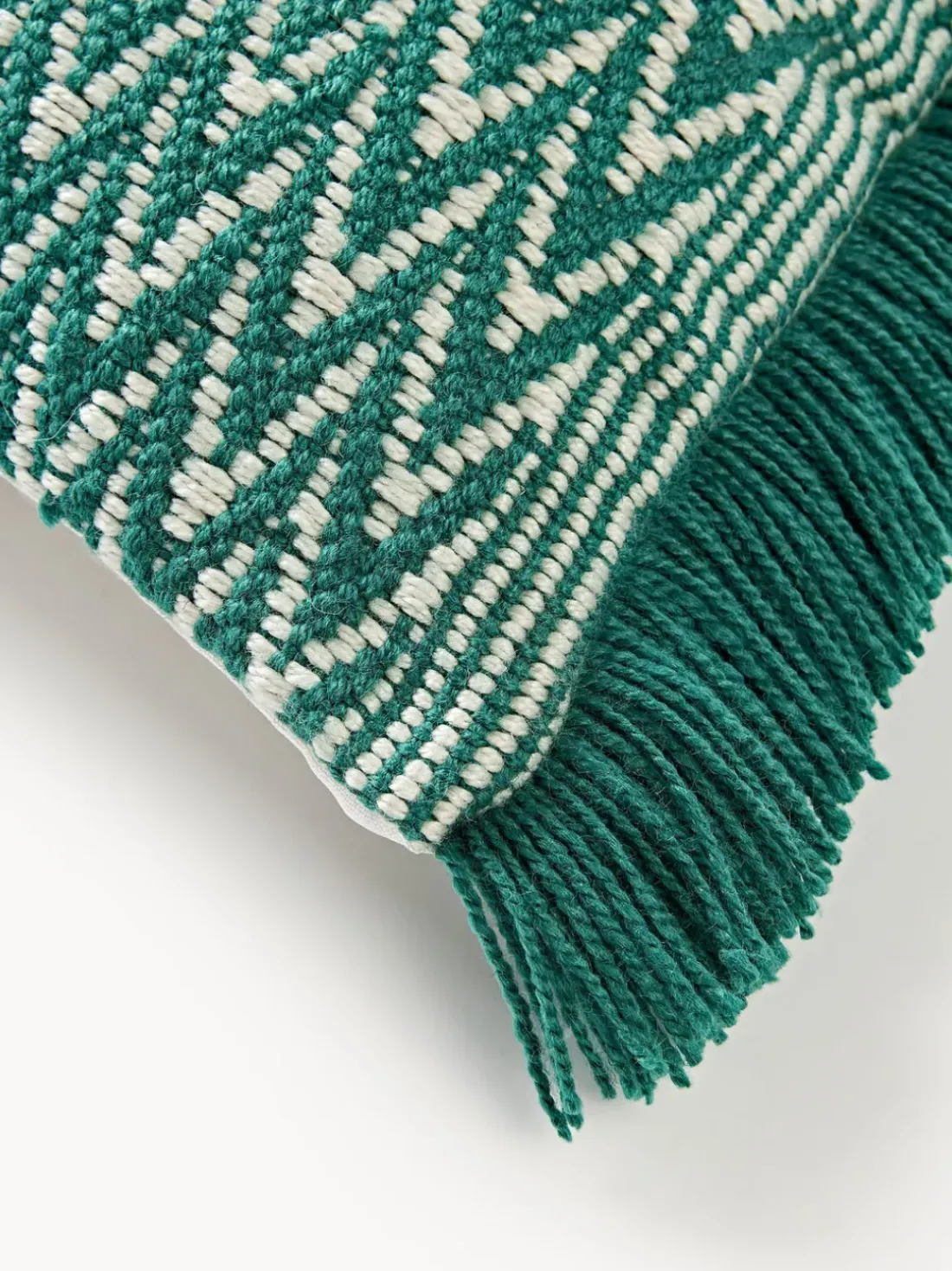 Funda de cojín para exterior con tejido artesanal y flecos Suria