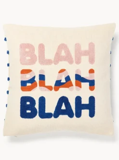 Funda de cojín reversible con inscripción bordada Blah Blah
