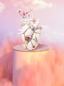 Jarrón de porcelana con decoración dorada Love in Bloom, 25 cm