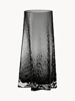 Jarrón de vidrio soplado artesanalmente con relieves Gry, 30 cm