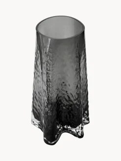 Jarrón de vidrio soplado artesanalmente con relieves Gry, 30 cm