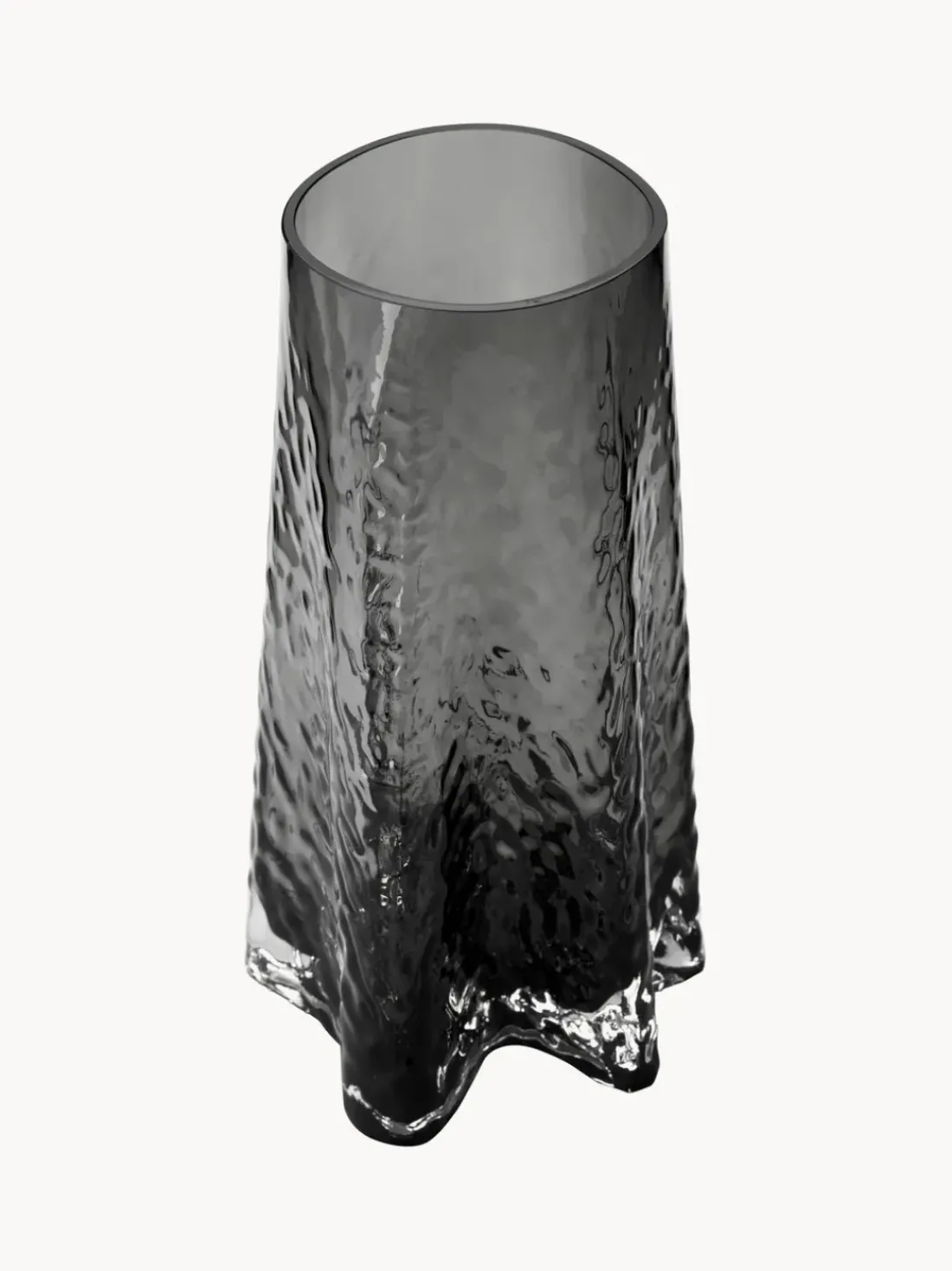 Jarrón de vidrio soplado artesanalmente con relieves Gry, 30 cm