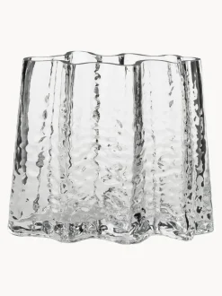 Jarrón de vidrio soplado artesanalmente con relieves Gry, 19 cm