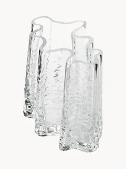 Jarrón de vidrio soplado artesanalmente con relieves Gry, 19 cm