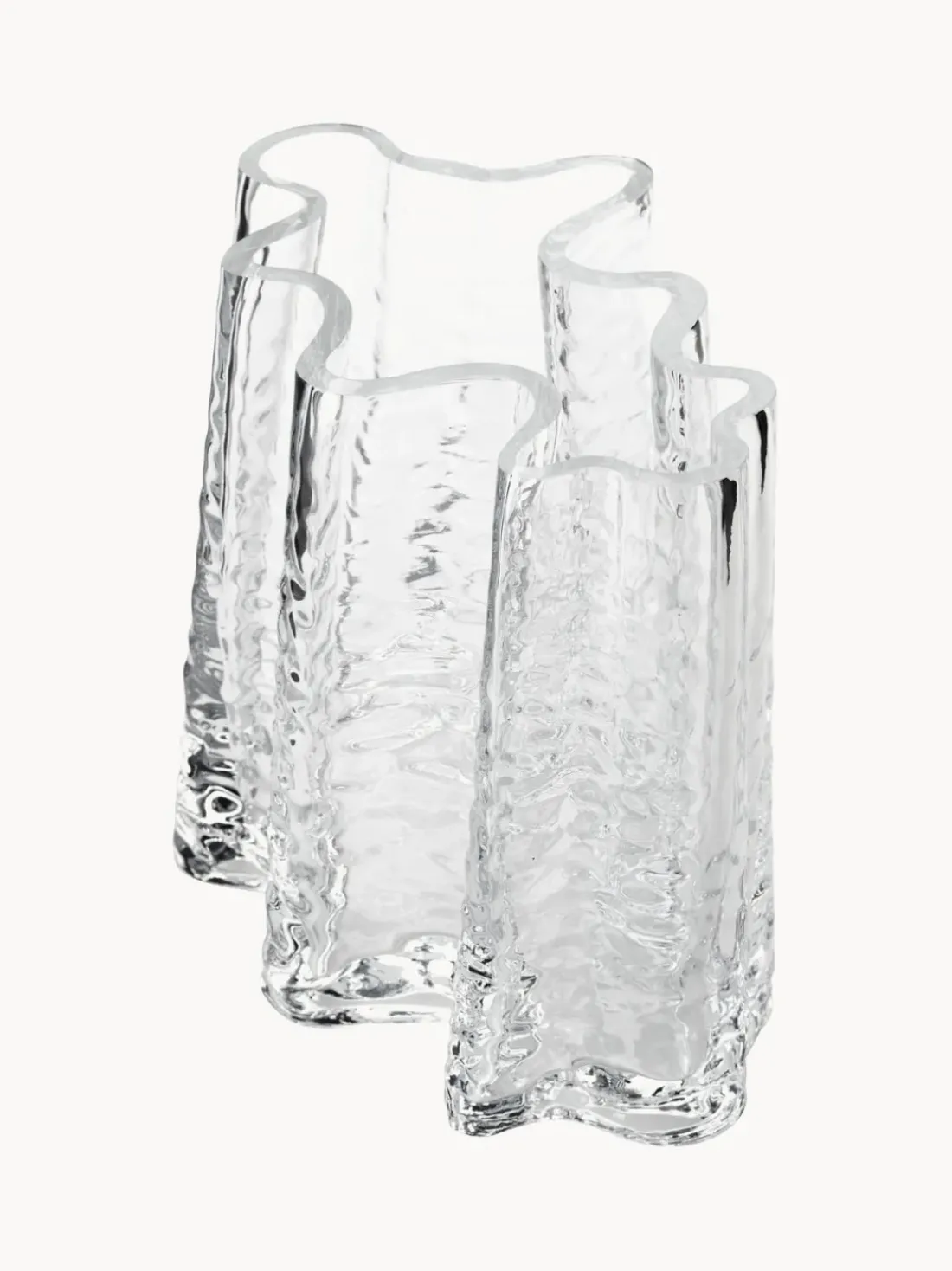 Jarrón de vidrio soplado artesanalmente con relieves Gry, 19 cm