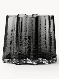 Jarrón de vidrio soplado artesanalmente con relieves Gry, 19 cm
