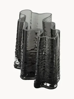 Jarrón de vidrio soplado artesanalmente con relieves Gry, 19 cm