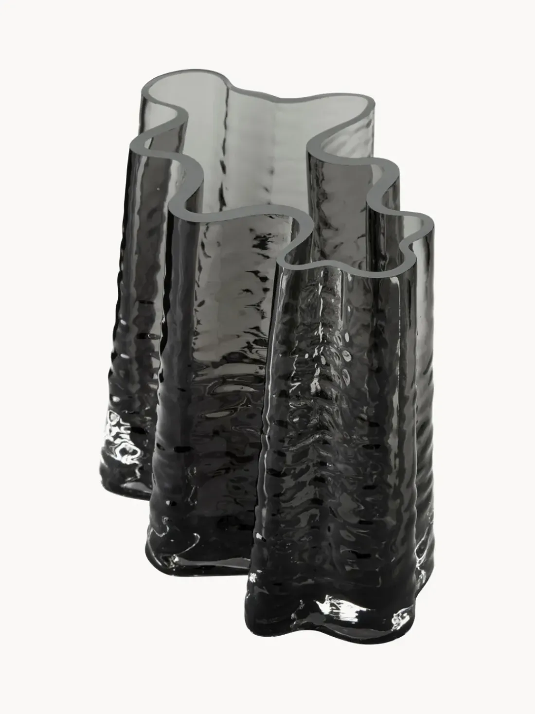 Jarrón de vidrio soplado artesanalmente con relieves Gry, 19 cm