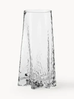 Jarrón de vidrio soplado artesanalmente con relieves Gry, 30 cm
