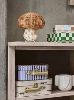 Lámpara de mesa artesanal de ratán Mushroom, pórtatil