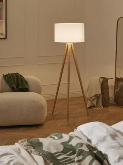 Lámpara de pie con pantalla de madera maciza Jake