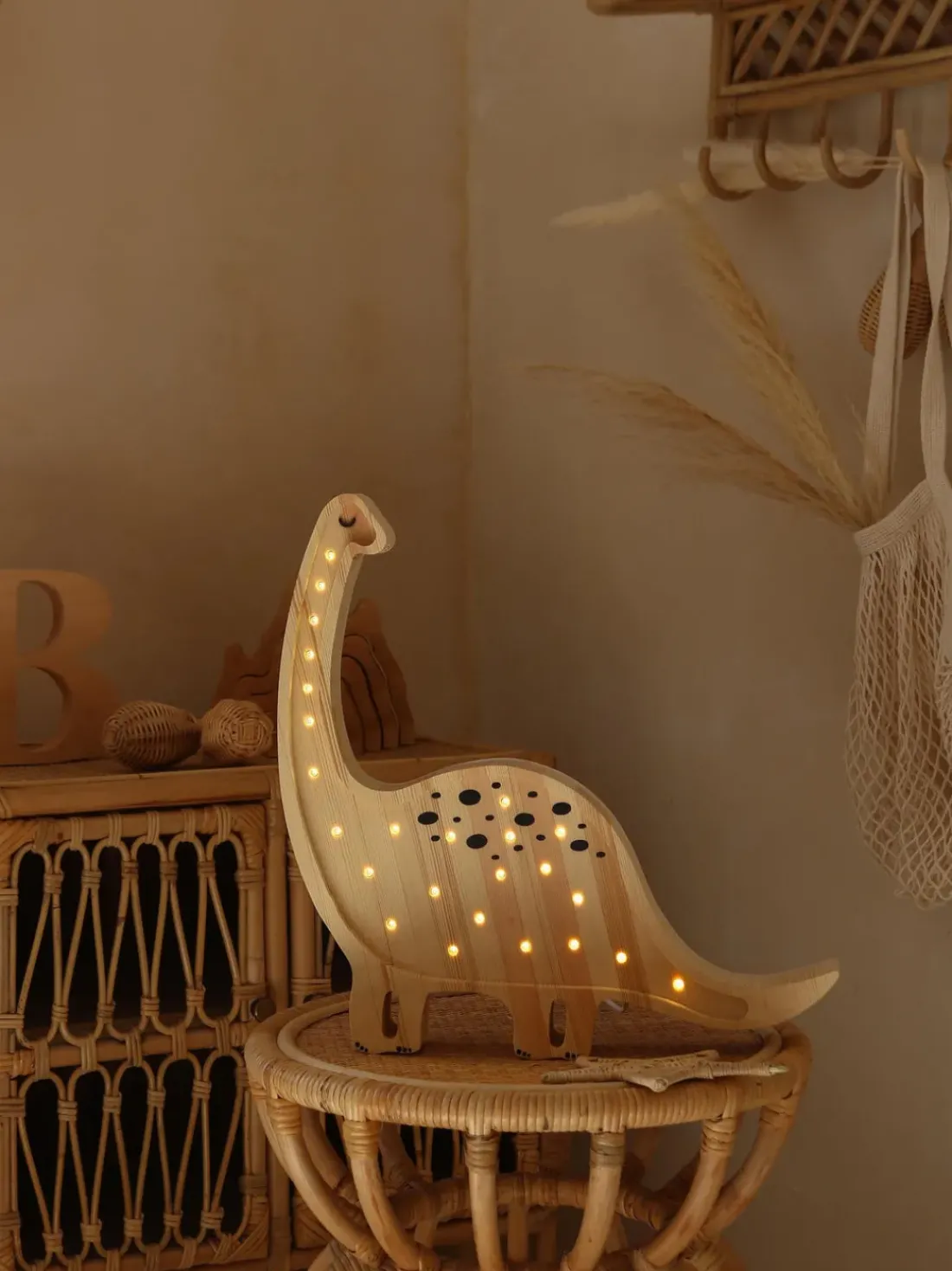 Lámpara infantil LED artesanal regulable Diplodocus, con función de temporizador