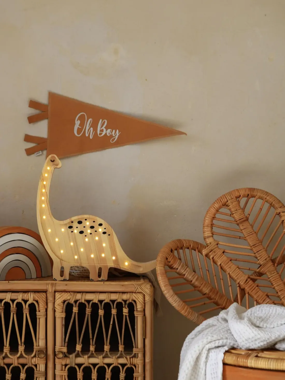 Lámpara infantil LED artesanal regulable Diplodocus, con función de temporizador